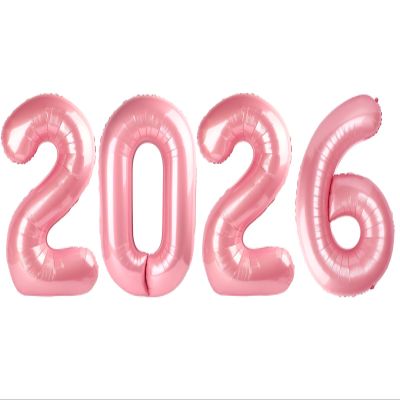 2026 Balloon Numbers - 40 Inch Pearlescent Pink New Years Eve Party Supplies 2026, Nye Decor Party Decorations Happy New Year, New Years Eve Foil Party Balloons