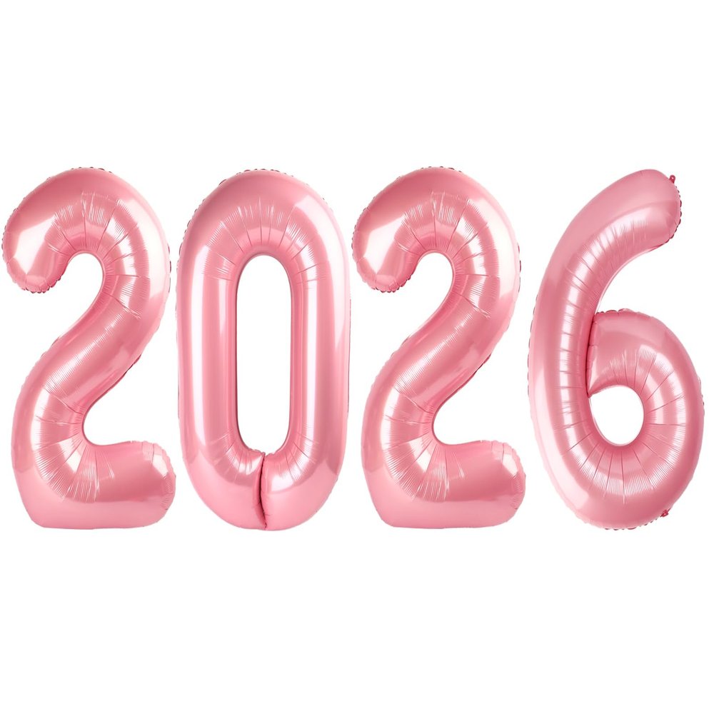 2026 Balloon Numbers - 40 Inch Pearlescent Pink New Years Eve Party Supplies 2026, Nye Decor Party Decorations Happy New Year, New Years Eve Foil Party Balloons