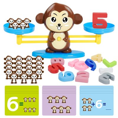BAKAM Monkey Balance Scale Toy, Number Counting Blocks Games, Montessori Math Games for Kids 5-7, Preschool Kindergarten Learning Activities, STEM Educational Toys for 3+ Year Old