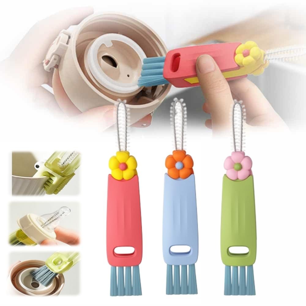 3 in 1 Multifunctional Crevice Cleaning Brush Set - Portable Cup Lid Cleaner for Baby Bottle Gap Tight Spaces (3 PCS)