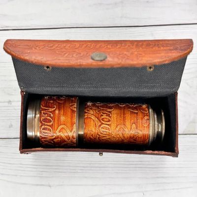 14 Inch Antique Brass Telescope Mini Brown Color with Wood Box Gift Item Customized Available (Plane Wooden Box)
