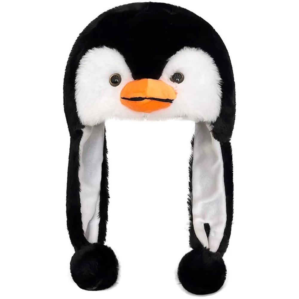 Audaisyly Funny Plush Animal Hat with Ear Flaps, Soft Fleece Hats Cute Bunny Cap for Kids Women Girls Cosplay Party Holiday Gifts (Penguin)