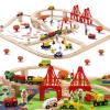 KiToyWod 100 Pcs Wooden Train Track Set, Toy Train with Tracks for Kids Ages 3-10, Compatible with Major Brands, Railway Playset for Boys and Girls Birthday Gift view 1