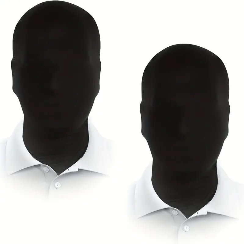 2 Pieces Full Face Mask,Unisex Full Face Cover Zentai Hood Mask for Halloween Costume 2nd Skin Masks Halloween Cosplay Spandex Hood for Unisex Cloth(Black)