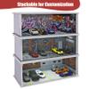 Saichotoy Display Case for Hot Wheels: Stackable Parking Garage for 1/64 Scale Matchbox Toy Car, FoamBoard Storage for Monster Trucks with LED Light and Acrylic Cover, Repair Store view 4