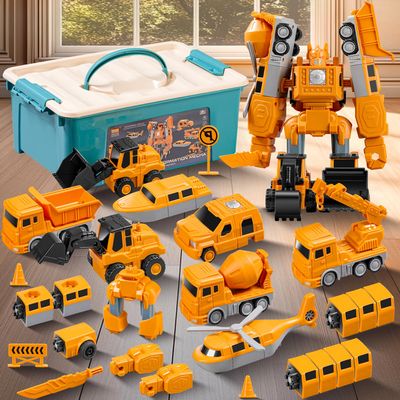 SJYN Magnetic Transform Engineering Car Assembled Toys with Storage Box, Robot Magnetic Blocks Toy, Construction Vehicle Engineering Cars for Kids Ages 3-5 4-8 Boy Activities - 35 Pieces