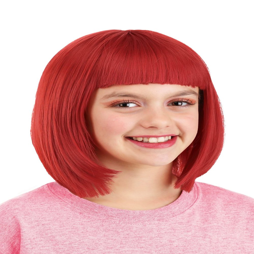 Kid's Strawberry Shortcake Costume Wig for Girls - Red Bob Cut Hair Wig with Mesh Cap - Officially Licensed