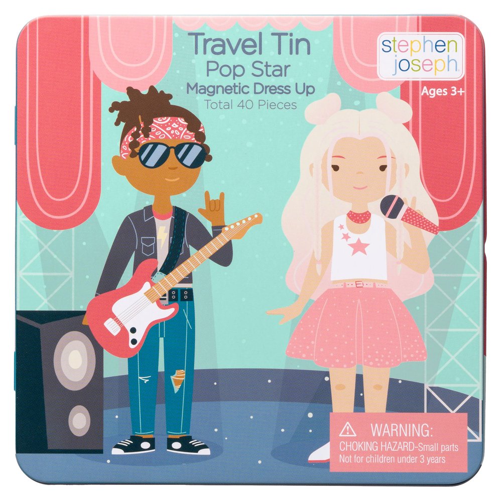 Stephen Joseph, Magnetic Dress Up Dolls 40 PC Play Set  Screen-Free Pretend Play Magnetic Case, Ideal for Ages 3+  Travel Game for Kids, Magnetic On The Go Activity Set, Pop Star