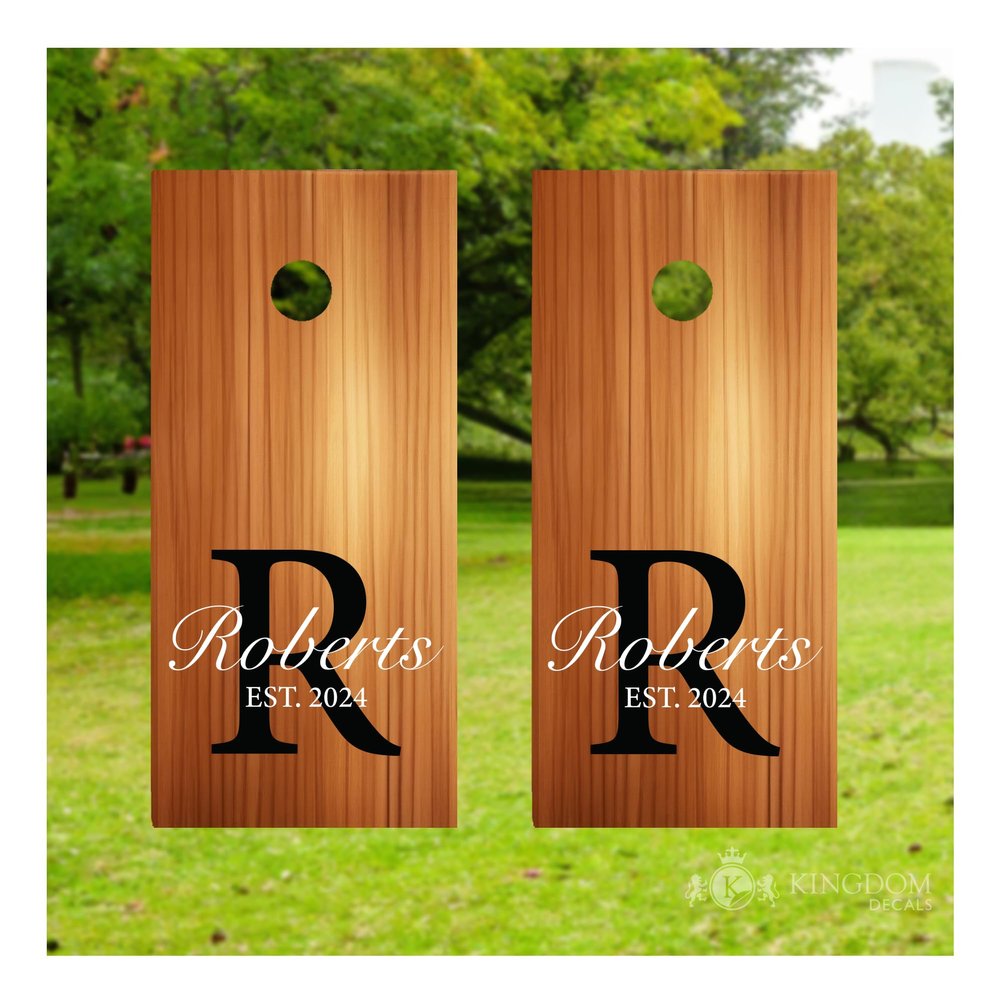 2 Corn Hole Decal | Custom Wreath Wedding Sticker, Personalized Initial Name Est Date, Monogram Wrap, Rustic Decor, Bean Bag Toss Tailgate (18" x 18")