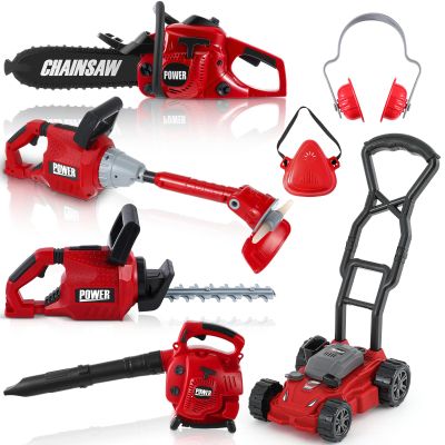 Arrowbash Kids Lawn Mower Toy Set 7 Pcs Electric Garden Tools with Leaf Blower, Chainsaw & Trimmer  Summer Outdoor Toys for Boys Girls Birthday Gifts