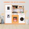 MAMIZO Play Kitchen for Kids, Wooden Chef Pretend Toy Kitchen w/Washing Machine, Water Dispenser, Stove, Real Sound & Light, Telephone, Range Hood, Oven, Sink for Toddler Preschooler Age 3+ (Natural) view 2