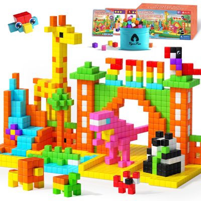65 PCS Magnetic Blocks Set, 1" Magnet Building Blocks with Toy Eyes and Storage Bag for Kids Gifts, STEM Educational Preschool Sensory Toys for Toddlers Boys Girls Ages 3 4 5 6 7 8 + (Bright Color)