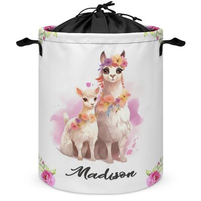 Alpaca Llama Personalized Baby Laundry Basket Custom Name Nursery Hamper Collapsible Kids Laundry Hamper with Handles Durable Oxford Cloth Organizer for Clothes Storage Baby Gift Baskets