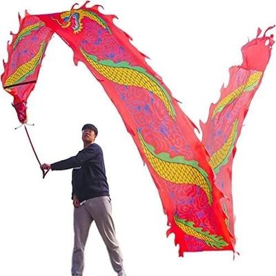 TZLGMDER Fitness Toys Red Dragon Belt Streamer, Dragon Silk Floating Belt, Kung Fu Dance Dragon Silk Poi, for Play/Fitness Parent-Child Games Items(12m/39ft)
