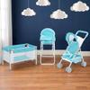 Olivia's Little World Baby Doll 3pc Nursery Set - Crib, High Chair & Stroller, Blue & White view 2