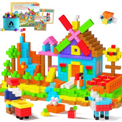 116 PCS Magnetic Blocks Set, 1" Magnet Building Blocks with Toy Eyes and Storage Bag for Kids Gifts, STEM Educational Preschool Sensory Toys for Toddlers Boys Girls Ages 3 4 5 6 7 8 + (Bright Color)
