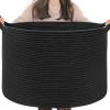 INDRESSME XXXLarge Blanket Basket 21.7" x 21.7" x 13.8" Woven Storage Baskets Soft Cotton Rope Toy Baskets Storage Kids Decorative Laundry for Home, Perfect for Living Room, Black view 1
