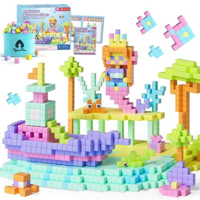 116 PCS Magnetic Blocks Set, 1" Magnet Building Blocks with Toy Eyes and Storage Bag for Kids Gifts, STEM Educational Preschool Sensory Toys for Toddlers Boys Girls Ages 3 4 5 6 7 8 + (Macaron Color)