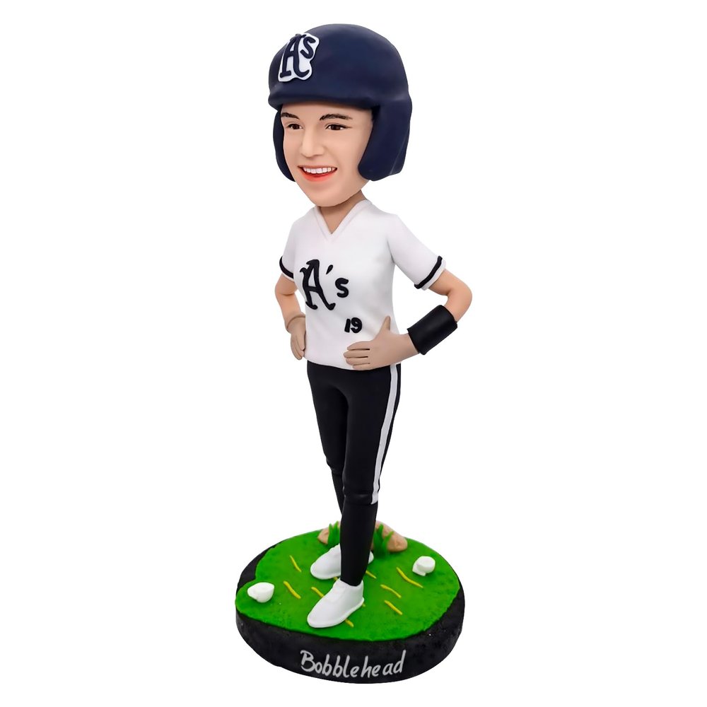 Baseball Player Bobblehead Figurine White and Navy Blue Toy for Private Collectibles Sculpture Handmade Clay Figurine