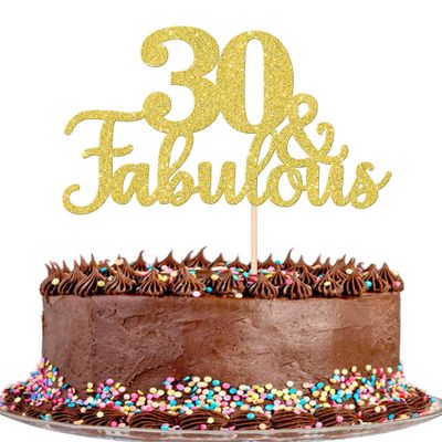 1 PCS 30 & Fabulous Cake Topper Gold Glitter 30th Birthday Anniversary Cake Pick Decoration for 30th Birthday Wedding Anniversary Party Decorations Happy 30th Birthday Cake Decorations Supplies