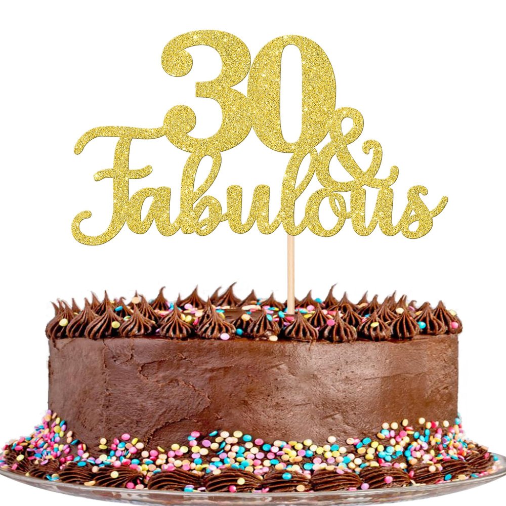 1 PCS 30 & Fabulous Cake Topper Gold Glitter 30th Birthday Anniversary Cake Pick Decoration for 30th Birthday Wedding Anniversary Party Decorations Happy 30th Birthday Cake Decorations Supplies