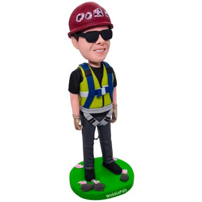 Bobblehead Figurine of Construction Worker in Safety Gear Toy for Private Collectibles Sculpture Handmade Clay Figurine