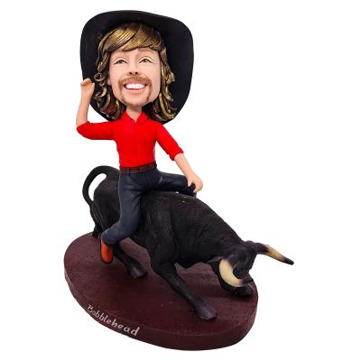 Bobblehead Figurine Smiling Man on Black Horse 6.3 inches Toy for Private Collectibles Sculpture Handmade Clay Figurine
