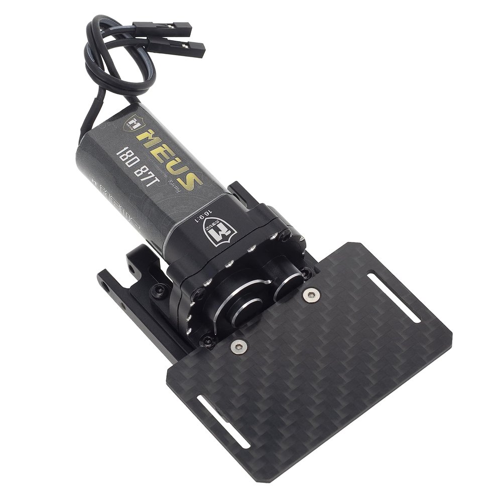 MEUS RACING TRX4M Transmission Motor Kit with Skid Plate and Battery Mount for TRX4M Defender Bronco K10 F150 1/18 RC Crawler Car Upgrades (Black)