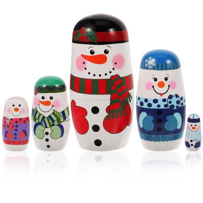 MAGICLULU 5PCS Christmas Russian Dolls Snowmen Matryoshka Wood Stacking Dolls Handmade Nesting Dolls for Birthday Home Decoration (Snowman Family)
