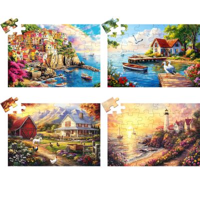 4 Pack 36 Large Piece Puzzle for Seniors Alzheimer Puzzles Dementia Alzheimer's Products Activities for Elderly Adults Lake Farm Easy Jigsaw Puzzle Memory Cognitive Games with 4 Storage Bags