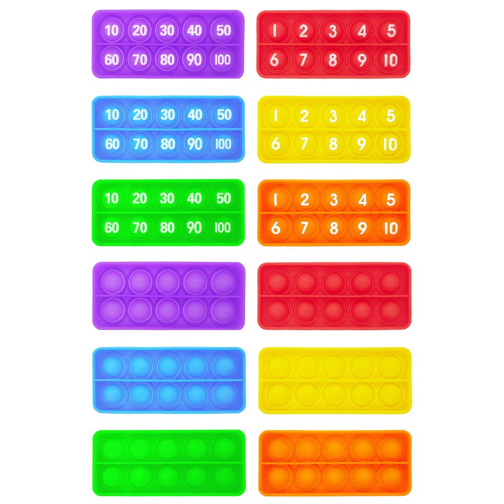 10 100 Frame Pop Board, Fidgets for Classroom, Quiet Sensory Toys Bubble Poppers, Pop for Counting Math, Montessori Educational Toy Gift for Kindergarten (Set of 12)