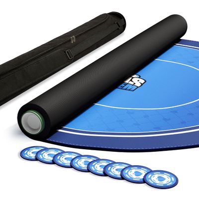 EVTHSU Poker Table Top Mat 70" X 35", Portable Texas Hold'em Casino Table Topper for 8-10 Players, Rubber Game Mat with Carrying Bag, 8 Coasters, 8 Hand Ranking Cards for Home Game Nights (Oval, Blue)