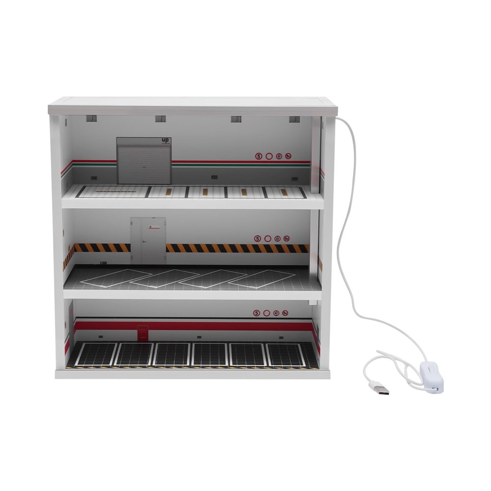164 Model Car Parking Display Case, 3-Layer Model Display Cabinet with LED Lights, Scenery Simulation Parking Lot Acrylic Display Case Desktop Decor, Garage Display Case