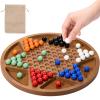 12-Inch Wooden Chinese Checkers Set - Classic Round Design with 60 Acrylic Marbles in 6 Vibrant Colors - Includes 12 Bonus Spare Marbles - Family Strategy Board Game for Kids and Adults view 1