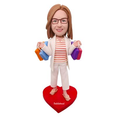 Custom Bobblehead Figure Striped Shirt Glasses Holding Colored Bottles Toy for Private Collectibles Sculpture Handmade Clay Figurine