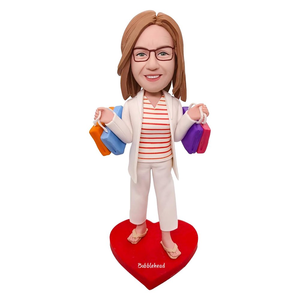Custom Bobblehead Figure Striped Shirt Glasses Holding Colored Bottles Toy for Private Collectibles Sculpture Handmade Clay Figurine