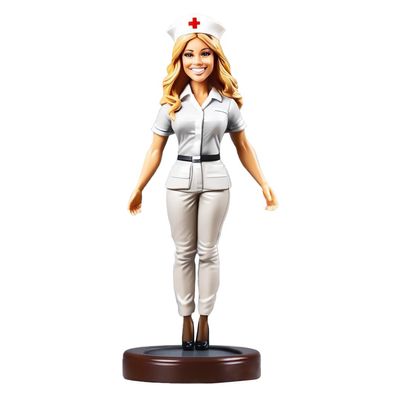 Nurse Bobblehead Figurine Blonde Hair White Uniform Glasses Toy for Private Collectibles Sculpture Handmade Clay Figurine (BOB004)