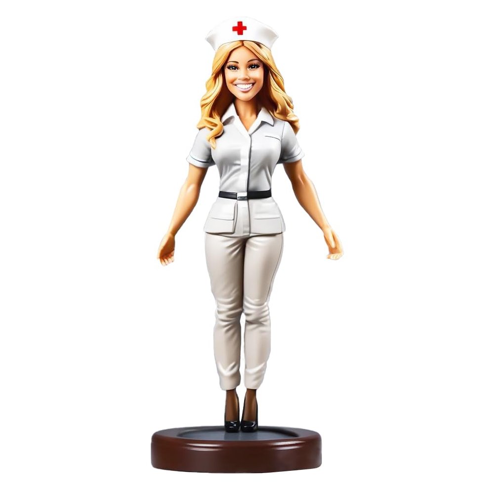 Nurse Bobblehead Figurine Blonde Hair White Uniform Glasses Toy for Private Collectibles Sculpture Handmade Clay Figurine (BOB004)