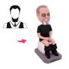 Bobblehead Smiling Man in Black Outfit with Sunglasses 6 Inches Toy for Private Collectibles Sculpture Handmade Clay Figurine view 4