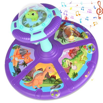 Dinosaur Sit and Spin Toy for Toddlers 1-3 3-5 360Spinning Toys Birthday Gift for Girls Boys, Stress Relief Exercise Toys Sit n Spin Toys for 2-4 Toddlers with LED & Music Early Development Toy