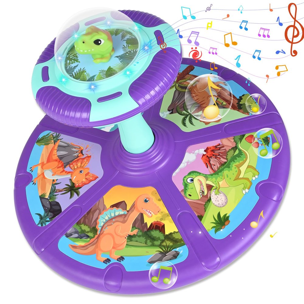 Dinosaur Sit and Spin Toy for Toddlers 1-3 3-5 360Spinning Toys Birthday Gift for Girls Boys, Stress Relief Exercise Toys Sit n Spin Toys for 2-4 Toddlers with LED & Music Early Development Toy