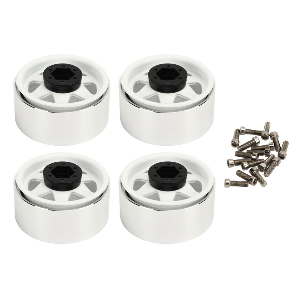 4Pcs Beadlock Wheel Rim Offset 8.9mm Metal Deep Dish Hub Wheel Rims for Axial SCX10 90046 1.9 Inch (White)
