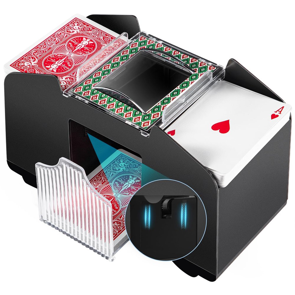 1-4 Deck Automatic Card Shuffler, Poker Shuffler Machine with Rubber Silencer, Lower Noise, Casino Card Electric Shuffler, Playing Card Shuffler for UNO, Phase 10, Skyjo, Skip Bo Home Card Game