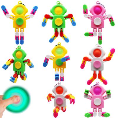8 Pack Pop Fidget Spinner, Keychain Fidget Toys, Wacky Tracks Fidget Toys, Deformable Fidget Spinners Robot Fingertip Toy for Goodie Bag Basket Stuffers Classroom Prizes Party Favors