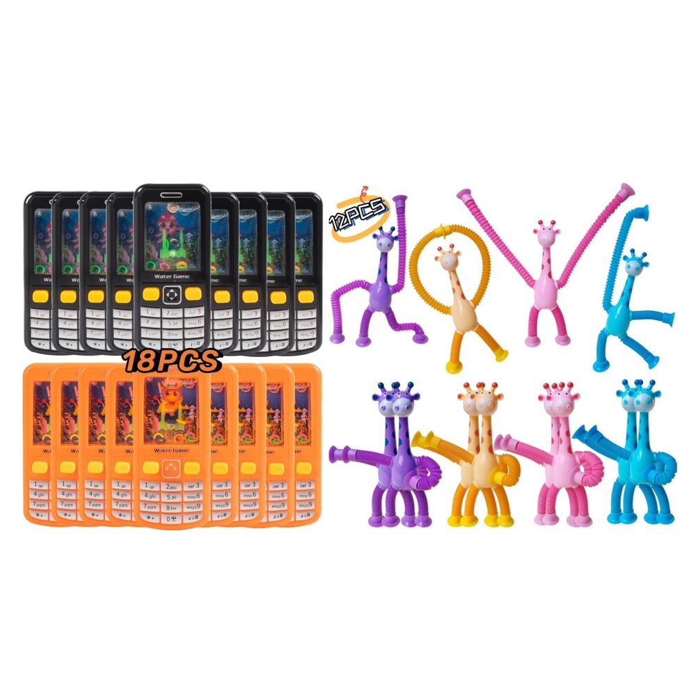 18PCS Handheld Water Game + 12 Pcs Telescopic Suction Cup Giraffe Toy Party Favors for Kids- Return Gifts-Easter Egg Fillers-Goodie Bags Stuffers-Classroom Prizes-Birthday Party Games & Prizes