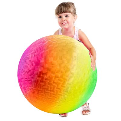 Bedwina 18 Inch Rainbow Playground Ball for Kids (Pack of 1) Jumbo Size Rainbow Inflatable Big Bouncy Kickball for Park, Giant Balls for Indoor and Outdoor Games with Hand Pump