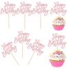 24 PCS Happy Birthday Cupcake Toppers Glitter Picks for Celebrating Anniversary Theme Party Cake Decorations Supplies Light Pink view 1