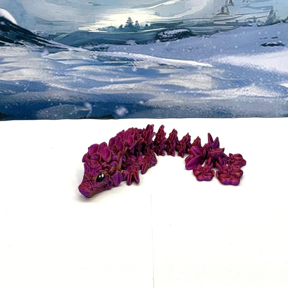 3D Printed Dragon, 3D Printed Articulated Dragon, Clover Crystal Easter Gemstone Orchid Rose Coral Reef Woodland Dragon, Fidget Toy Adults Fidget Toys - BD1 (Orchid Baby Dragon, Red Purple Gold)