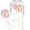 12 PCS Cheers to 90 Centerpiece Sticks Double Sided 90th Birthday Cake Toppers Number 90 Centerpieces Table Flower Topper Decorations for 90th Birthday Party Centerpiece Supplies Rose Gold view 2