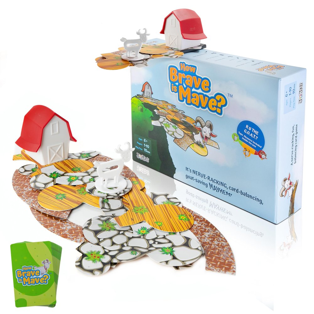Jojali How Brave is Mave? - The First Table-Edge Stack Game, Card-Balancing, Goat-Saving Mayhem - Great for Family Game Night, Ages 6-99, Competitive and Collaborative - Laugh, Stack, and Topple
